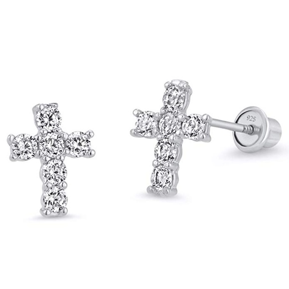 Jewelry - Small Sterling Silver Cross screw Back Earrings